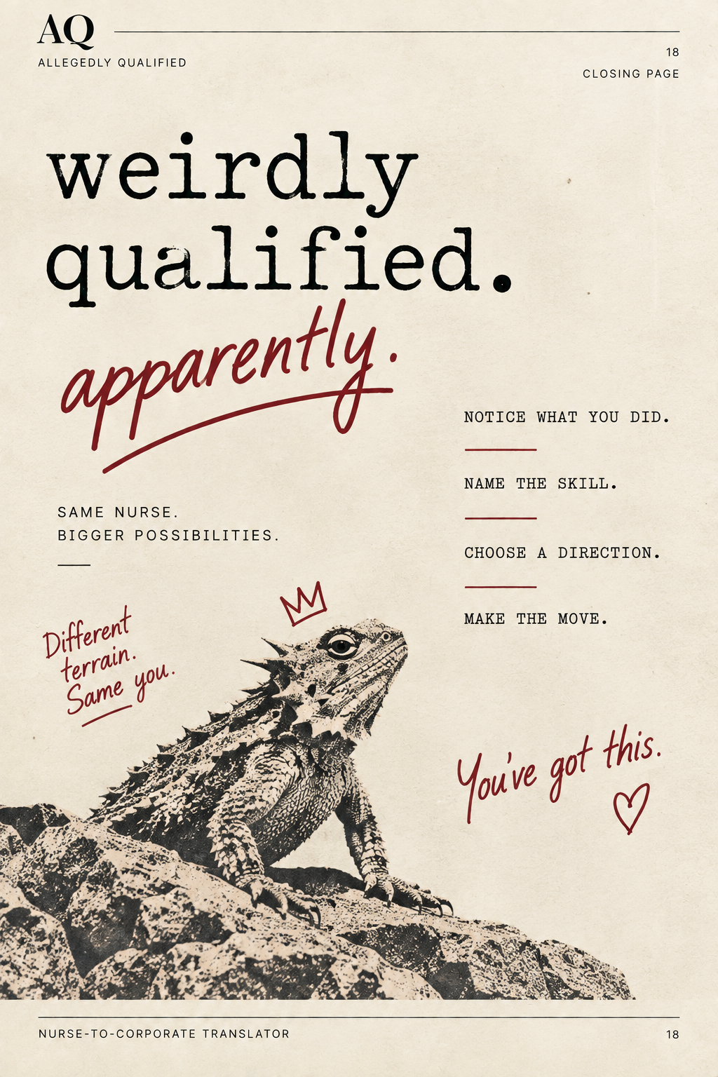 Closing workbook page with vintage horned lizard